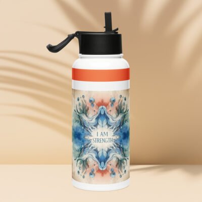 I am Strength Stainless steel water bottle with a straw lid - Image 2